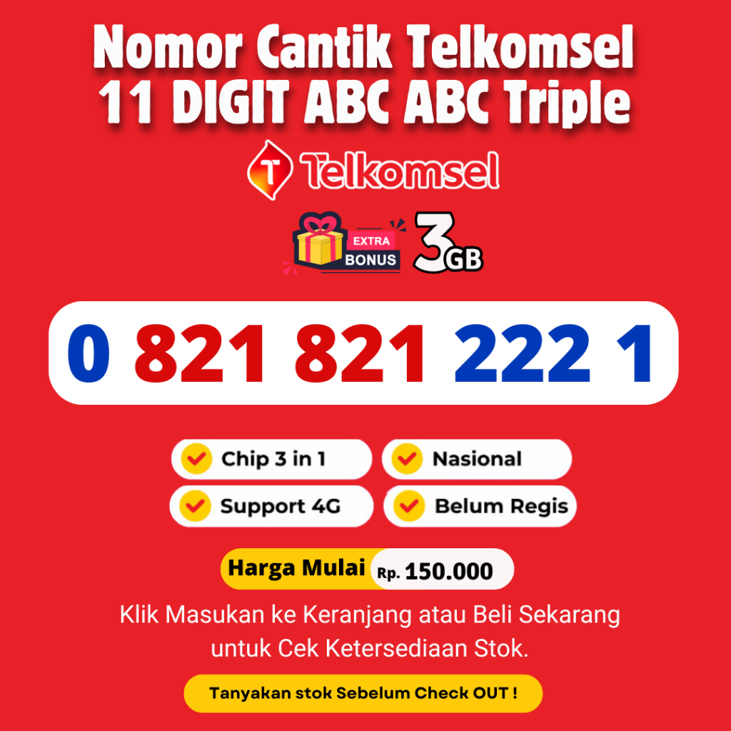 Nomor Cantik Telkomsel 11 DIGIT Seri ABC ABC Triple Murah Rapi - Kartu Perdana Cantik SimPati Murah 