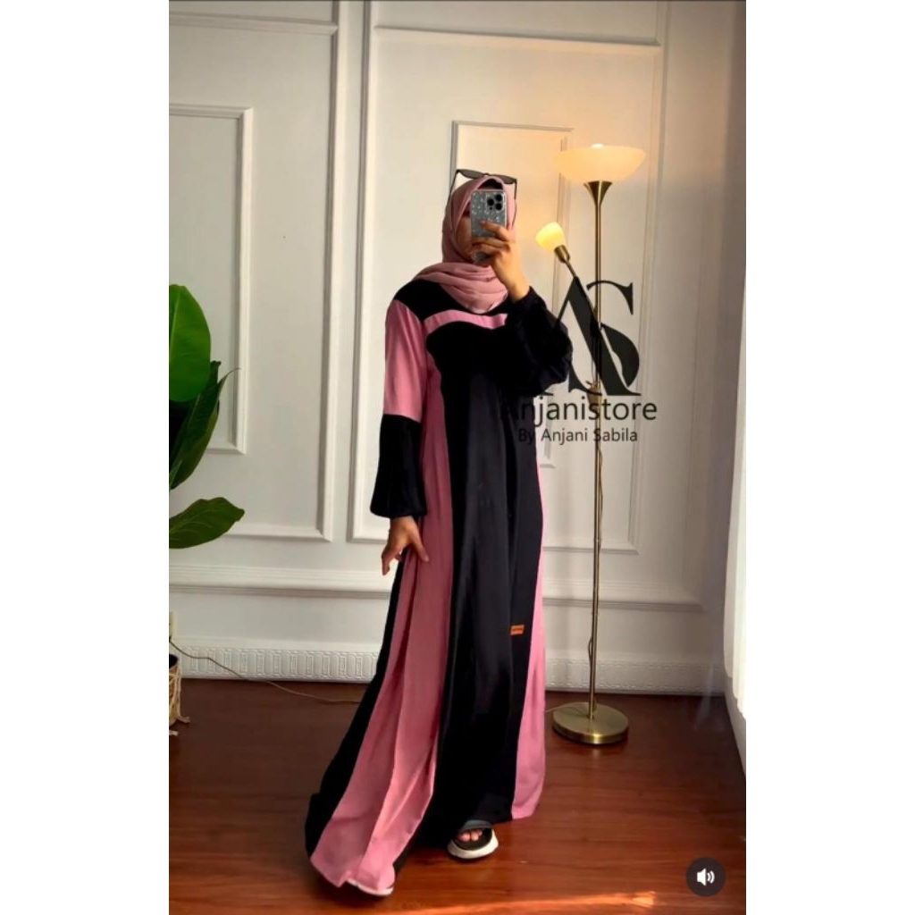 ((dress)) dress anjanistore hitam mix pink uniqlo twill