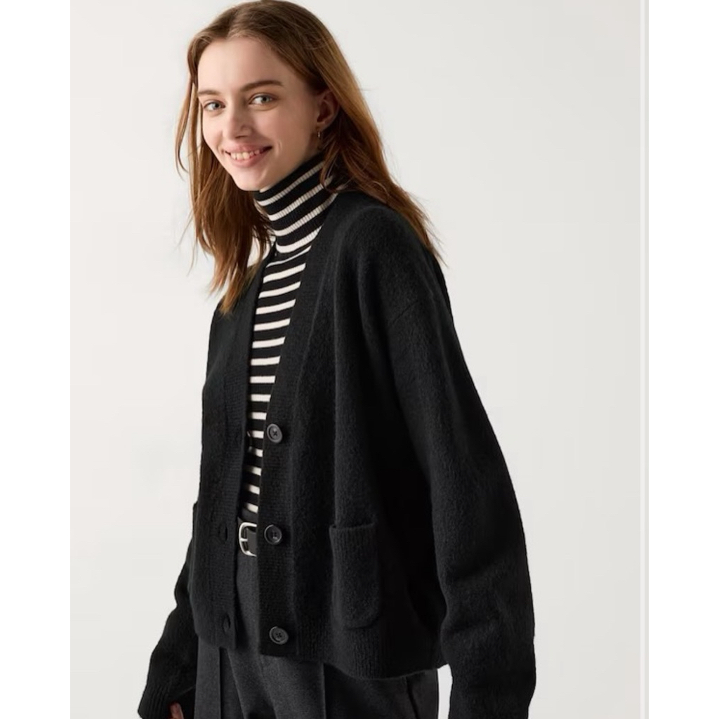 [CEK DESKRIPSI] Uniqlo Souffle Yarn V Neck Cardigan Black S