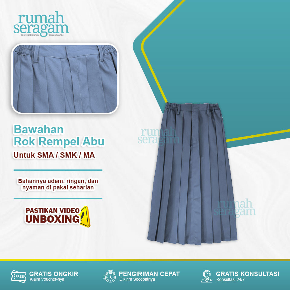 Rok Sekolah Rempel SMA/SMK/MA Warna Abu