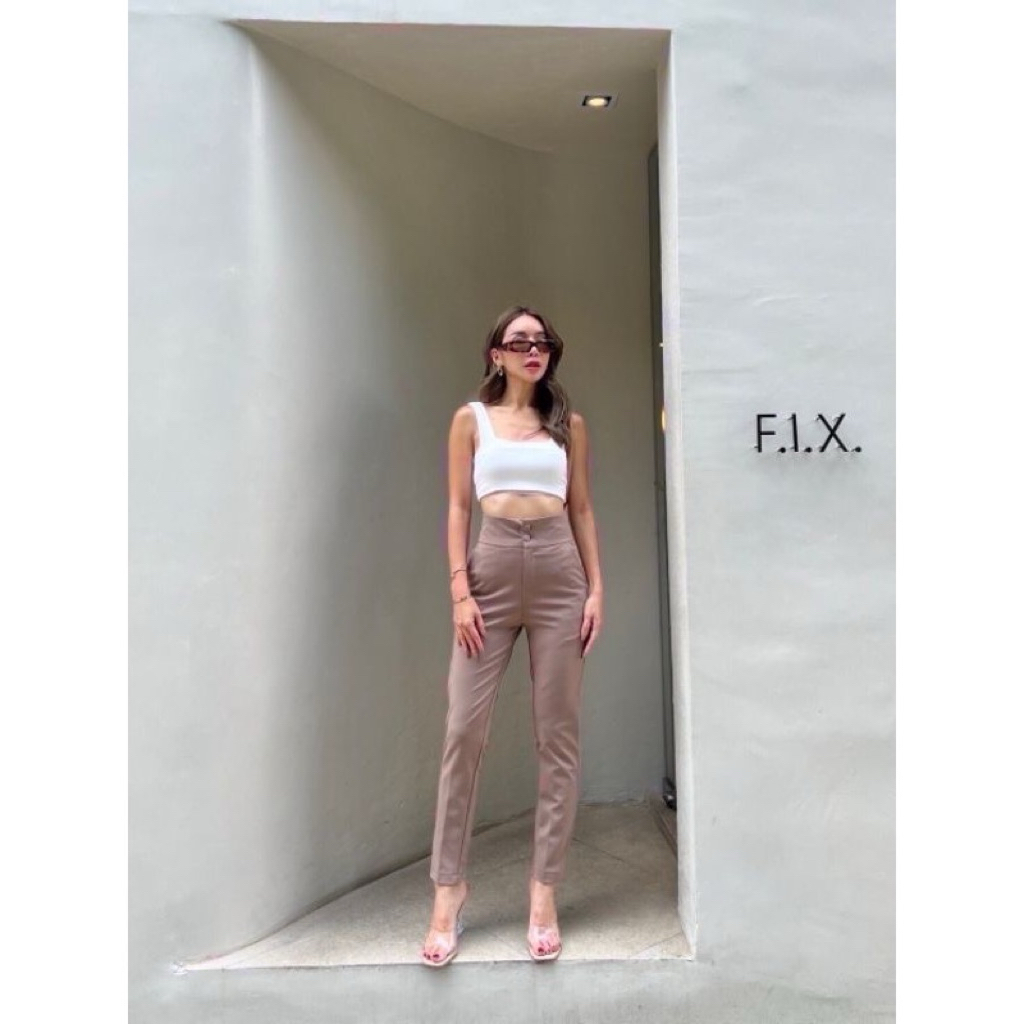 PL Celana Promthong Highwaist 2buttons 7/9 warna Milo