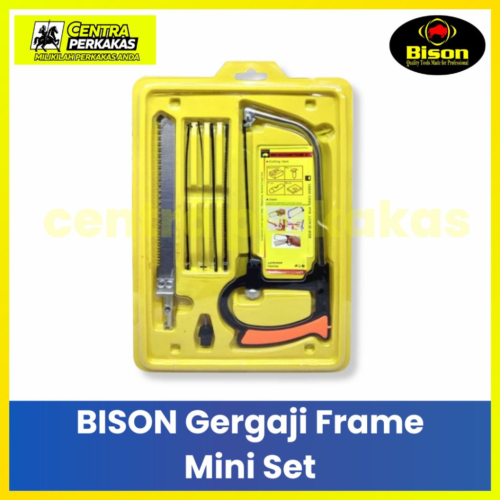 BISON Gergaji Besi Mini Set Frame Aluminium - Gergaji Kecil Potong Pipa PVC & Kayu Multifungsi