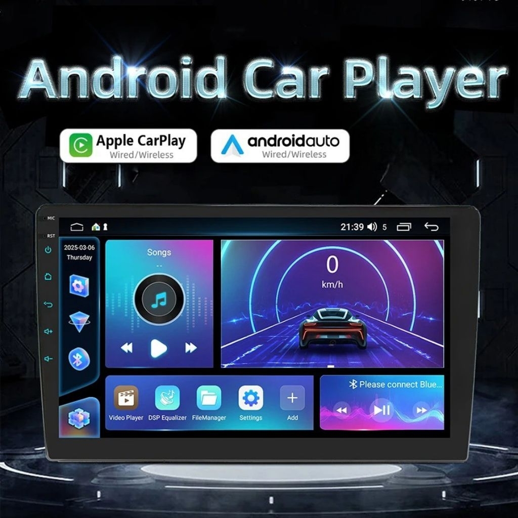 Head Unit Tape Mobil 2DIN Bluetooth WiFi Android 13 9 Inch -Black