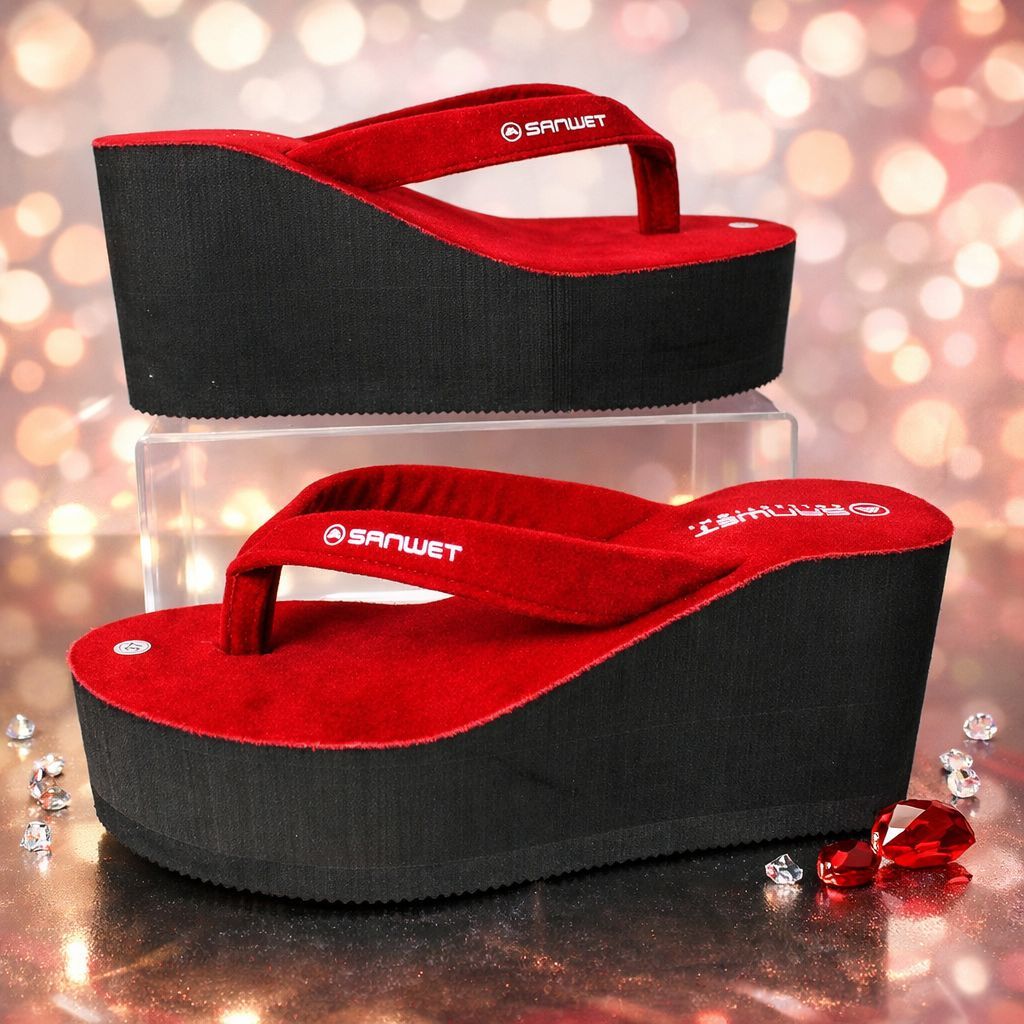 Sandal Wanita Wedges Spon Beludru Tinggi 9 cm - Nyaman Dipakai Sehari-hari