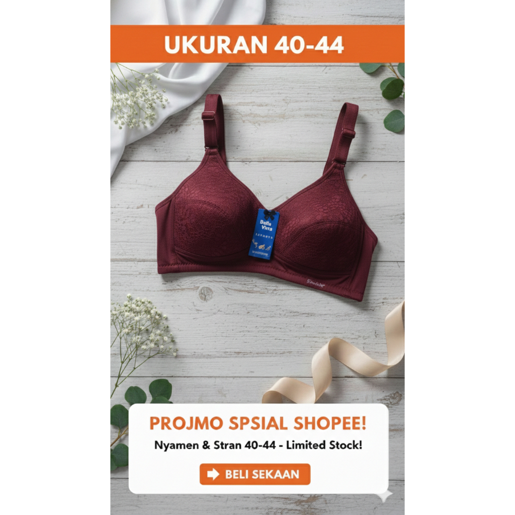Bra Jumbo Bella Vista 40 42 44 - BH Wanita Sporty Tanpa Kawat Motif Brokat Cantik kait 3