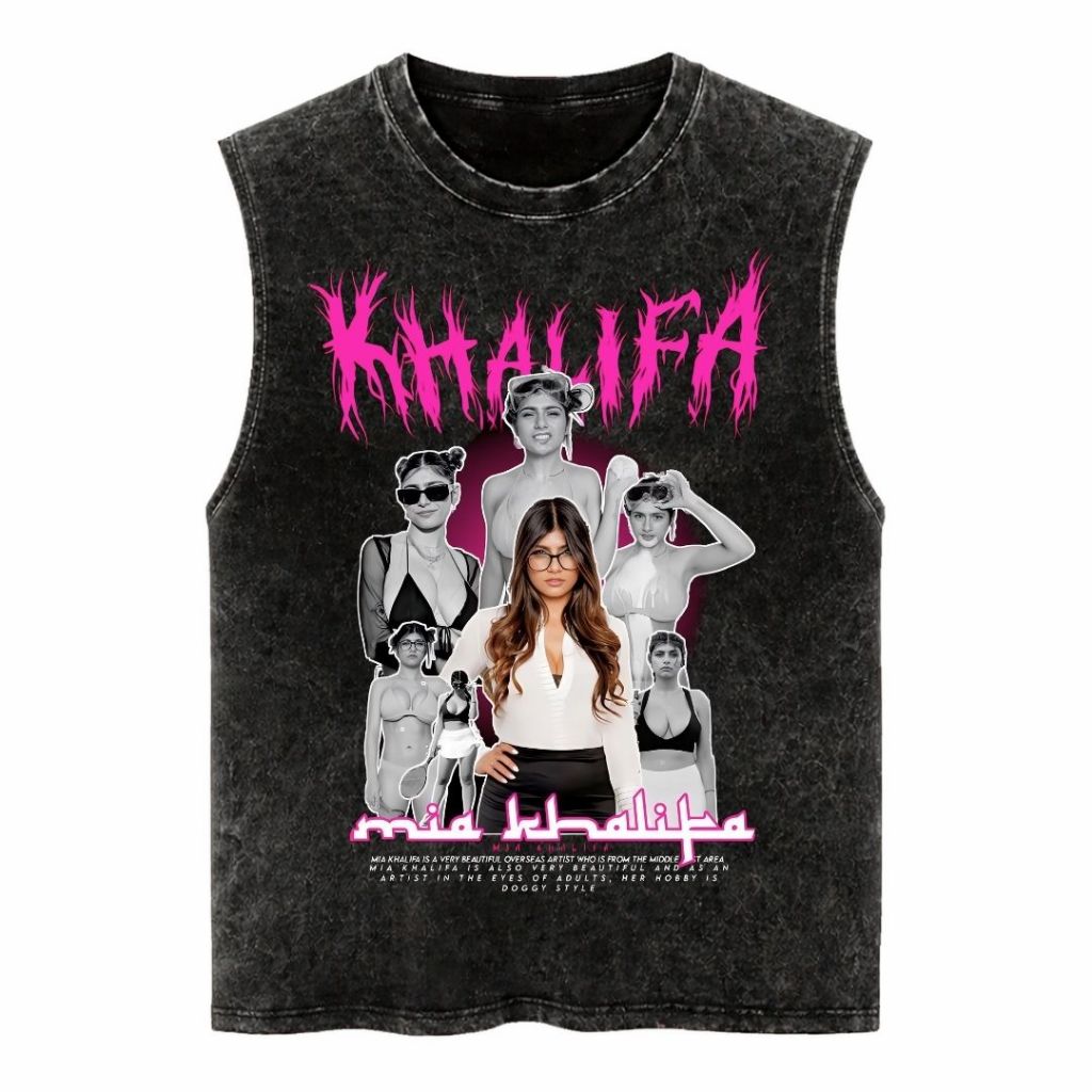 Psycho Crucify "Mia Khalifa" Sleeveless Oversized T-Shirt | Stone Wash | Kaos Oversize | Vintage | A