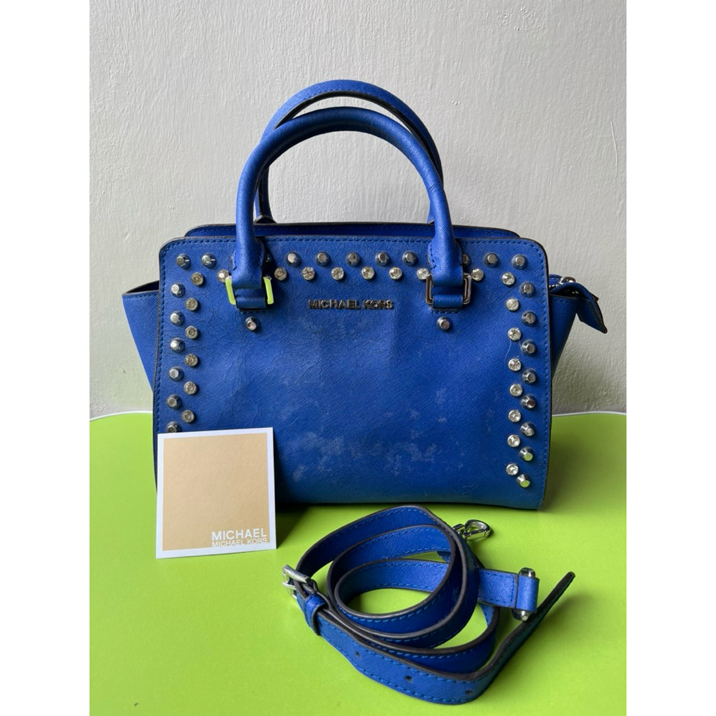 Preloved - Michael Kors Selma Medium Mess Jewel (Blue) Authentic - Tas Wanita - Tas MK - Handle bag 
