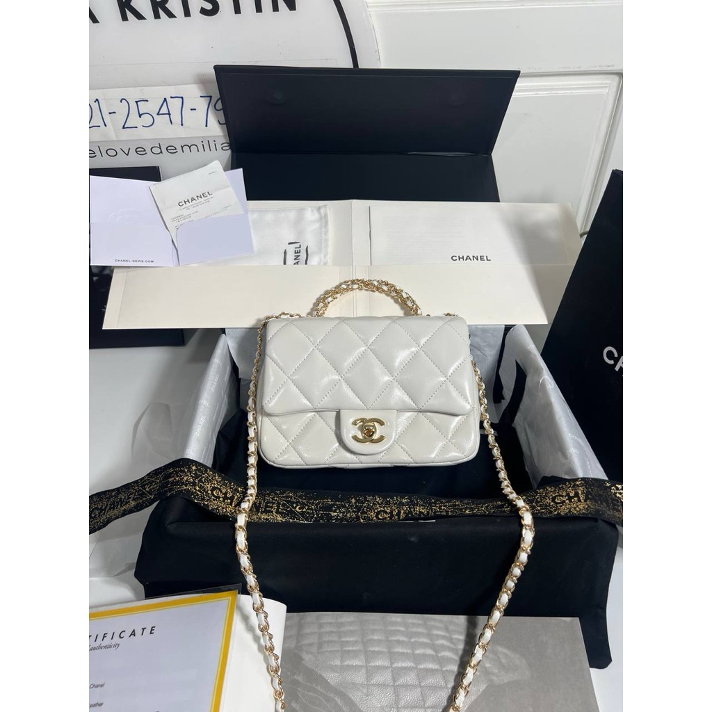 nego preloved 2023 chanel timeless classique top handle leather handbag white  authentic