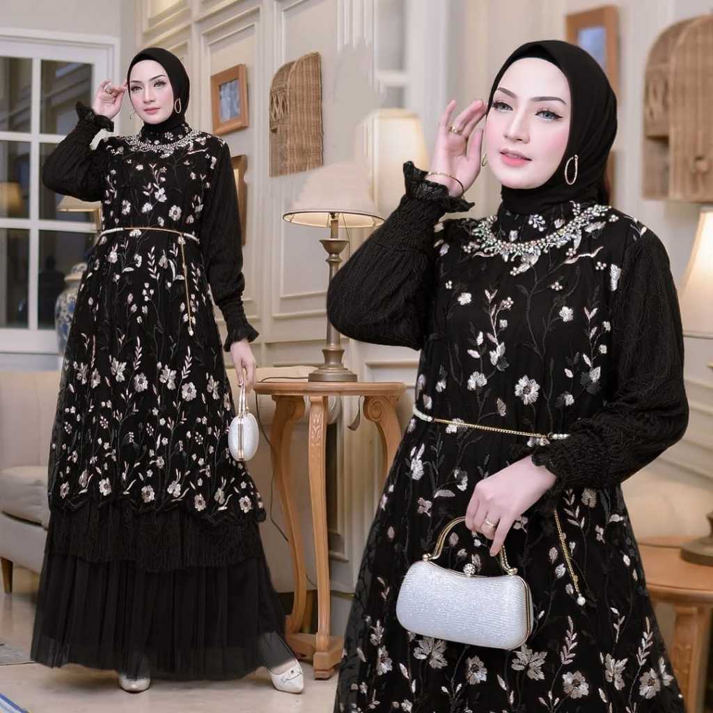 Aira Dress Brokat Kondangan Mewah Model Terbaru 2025 Brokat Tille Bordir Payet gamis cewe muslimah