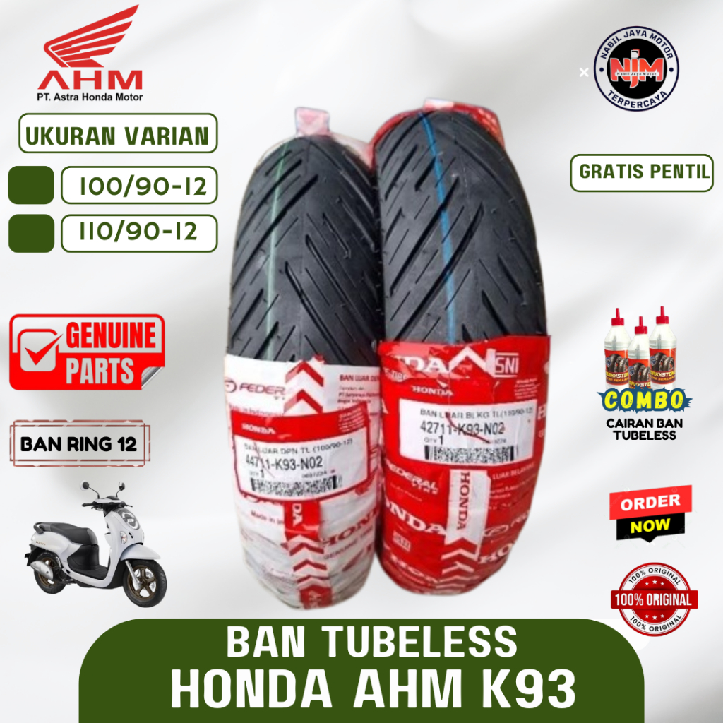 Promo Ban Ahm K93 Tubeless Ring 12 / Ban Ahm Tubles K93 Ring 12 ( 100/90-12 & 110/90-12 ) Ban Aspira