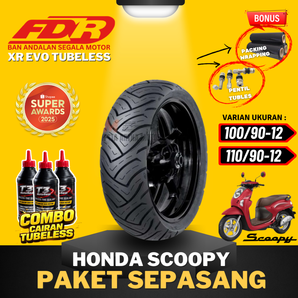 [PAKET SEPASANG MURAH] BAN FDR XR EVO RING 12 /  BAN FDR XR EVO VESPA SCOOPY ( 100/90-12 & 110/90-12