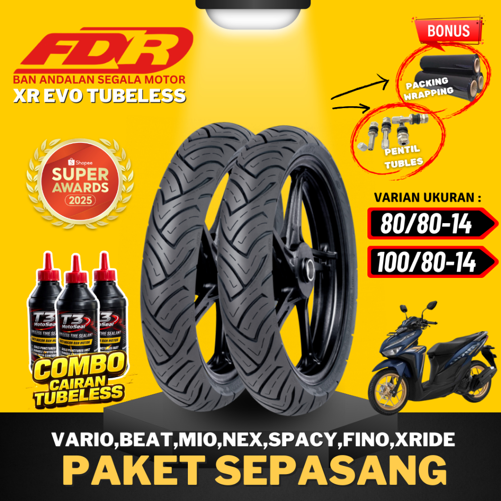 [SPESIAL HARGA SEPASANG] BAN FDR SPORT XR EVO RING 14 / ( 80/80-14 & 100/80-14 ) BAN FDR TUBELESS TU