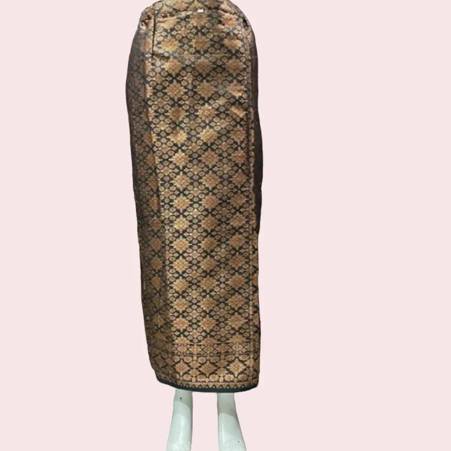 Rok Wanita Model Span/Plisket Instan Langsung Pakai Bahan Tenun Songket Warna Hitam Tembaga