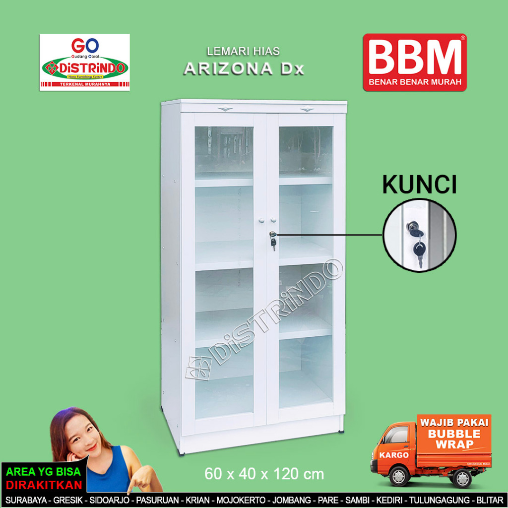 Promo Lokal - Bufet Lemari Hias Etalase Pintu Kaca + Kunci Rak Tebal Bisa untuk Buku Tas Kosmetik