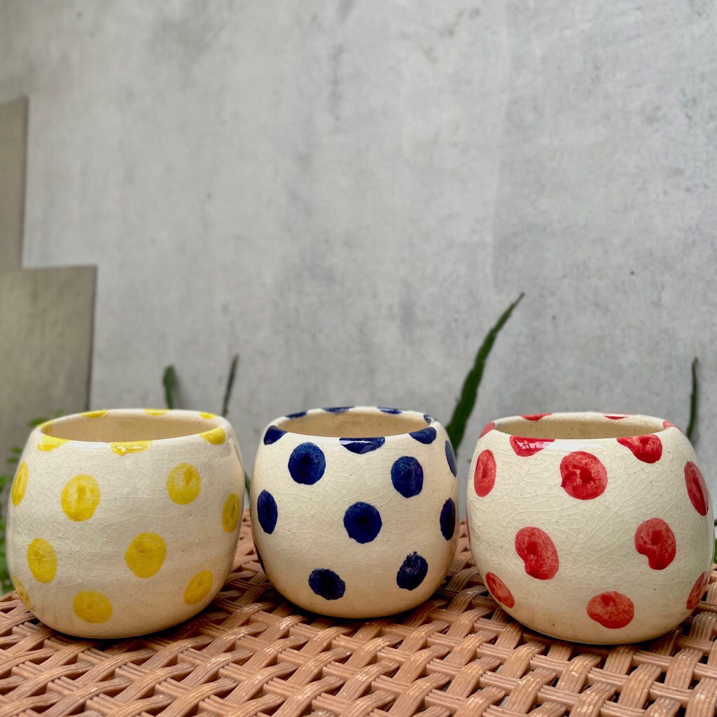 Pot keramik motif - Pot keramik bulat - Pot kaktus - Pot sukulen - Pot bonsai - Pot Keramik