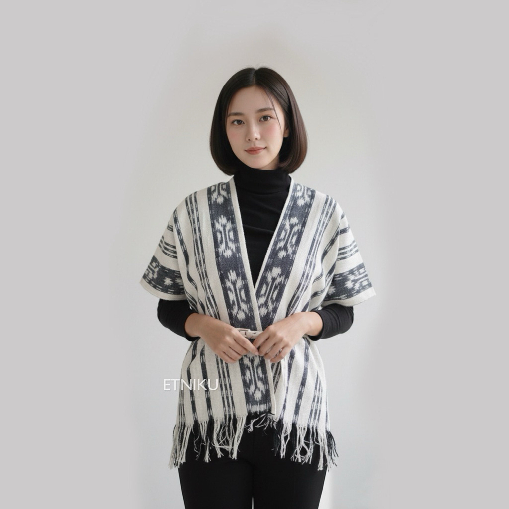 Bolero Etnik Tenun Vest Rompi Wanita Putih 2456