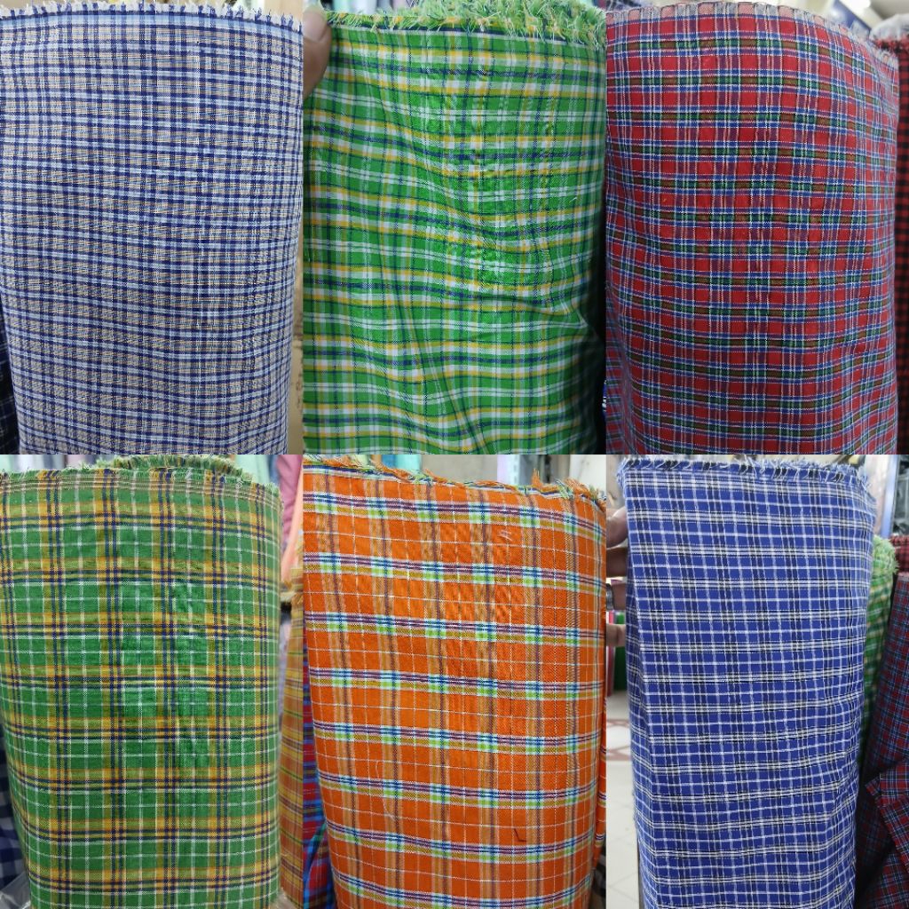 Kain bahan katun kotak polyester premium / Kain katun kotak polyester seragam anak sekolah