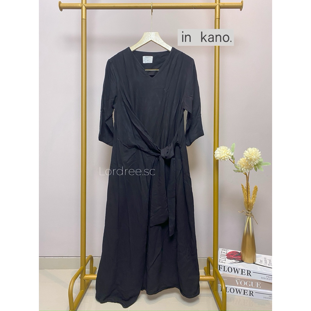 Preloved Maxi Long Dress Gamis Hijab Lengan Panjang Linen Korean Style Kekinian Branded Hitam Black