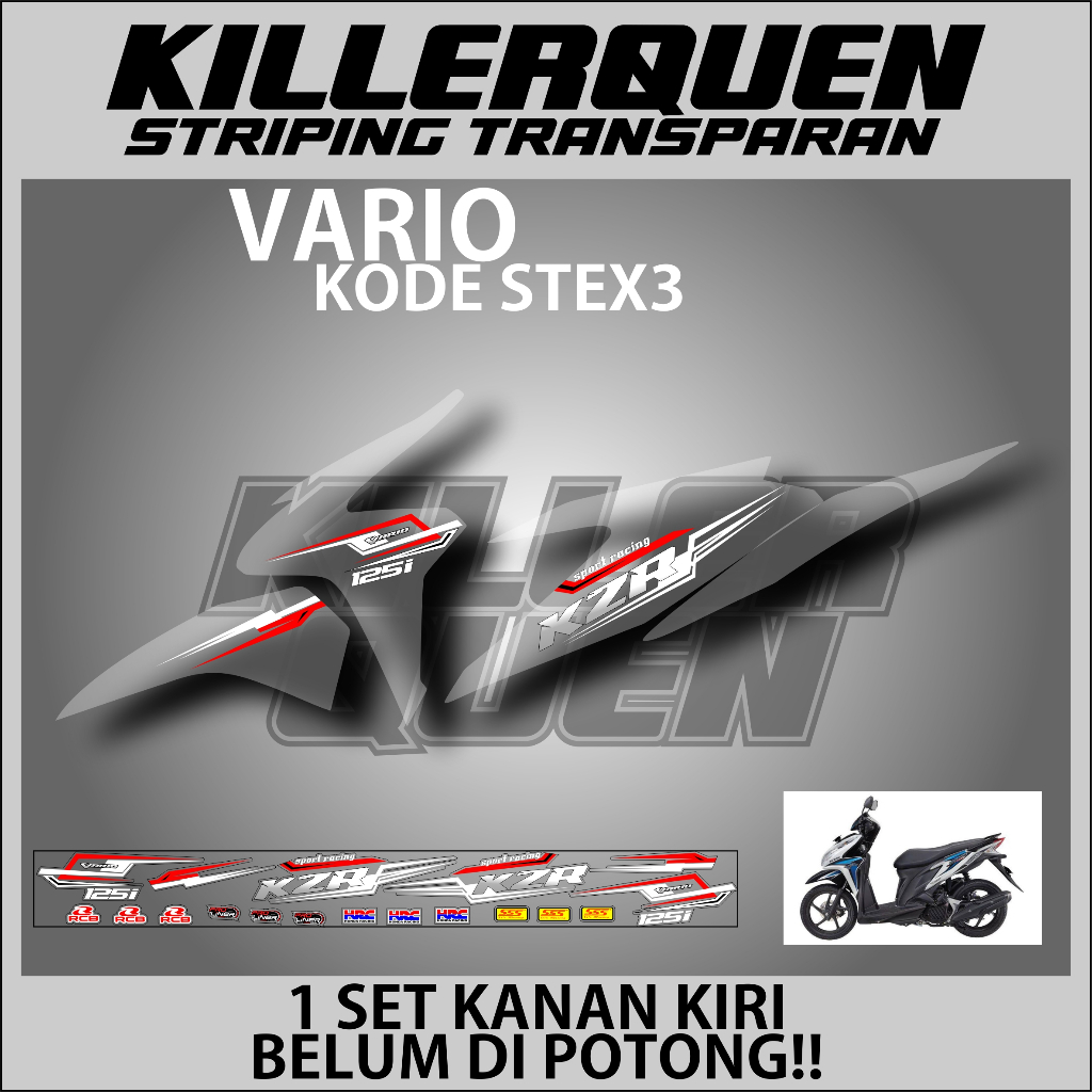 STIKER TRANSPARAN VARIO  KZR 125 OLD  (STEX3)  STIKER LIST TRANSPARAN
