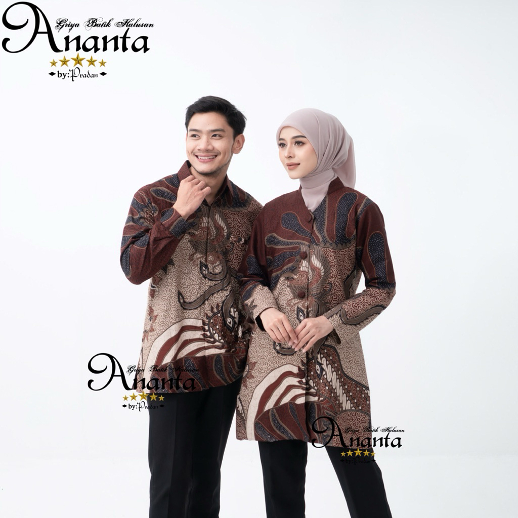 Batik Ananta Batik Couple Pasangan Sarimbitan Atasan Batik Lapis Premium Furing Dan Tricot, Kemeja P