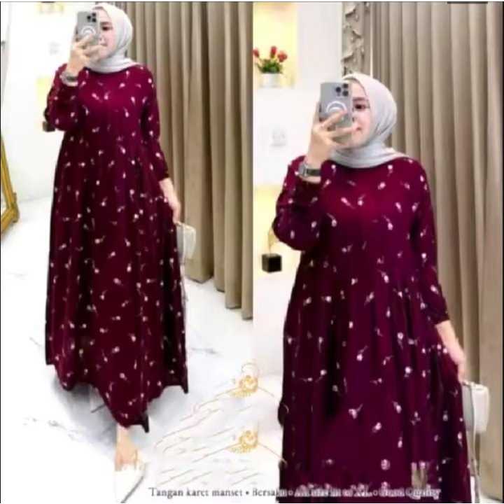 BAJU GAMIS IBU IBU MODEL KEKINIAN MOTIF BUNGA TERBARU 2026 VIRAL BAHAN RAYON BUSUI