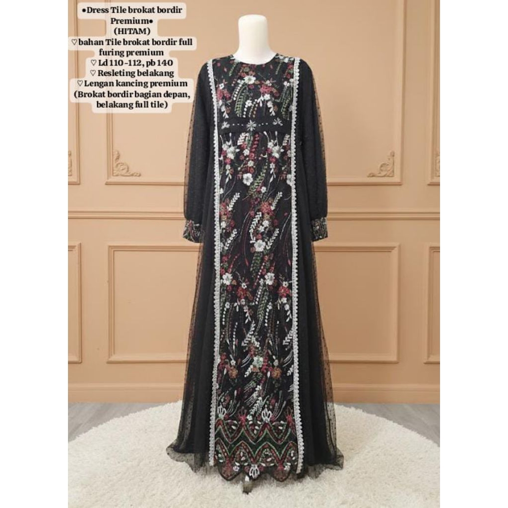 Dress/ Gamis brokat tille bordir full furing premium