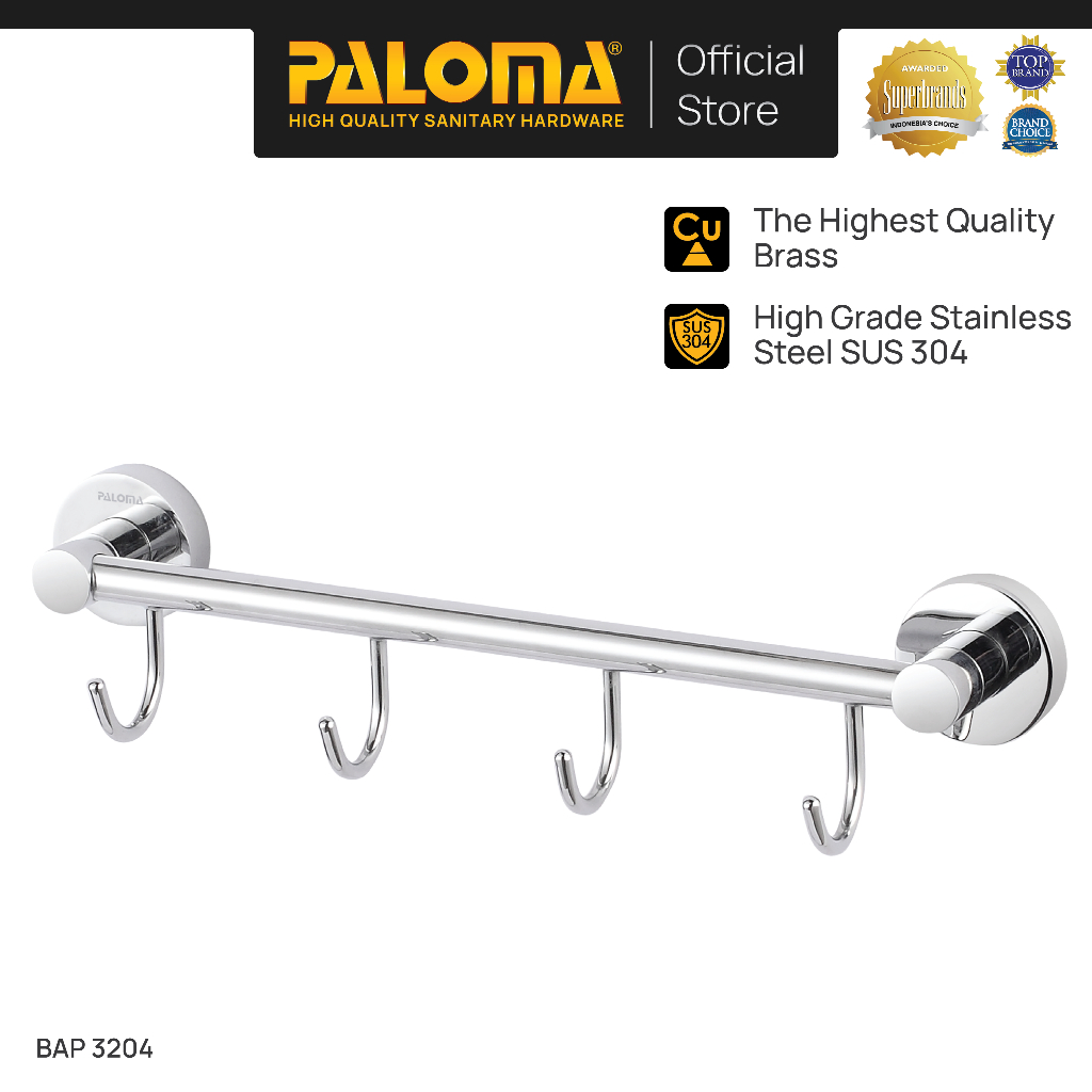 PALOMA BAP 3204 Kapstok Gantungan Handuk Baju Robe Hook Rak Hanger 4 Kait Wall Dinding Kamar Mandi B