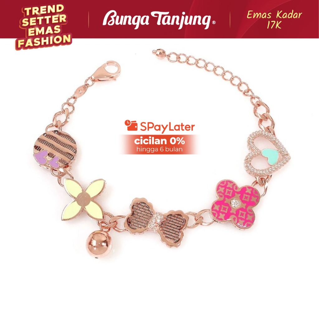 GELANG CLOVER PITA HATI VARIASI - EMAS 17K - BUNGA TANJUNG GOLD
