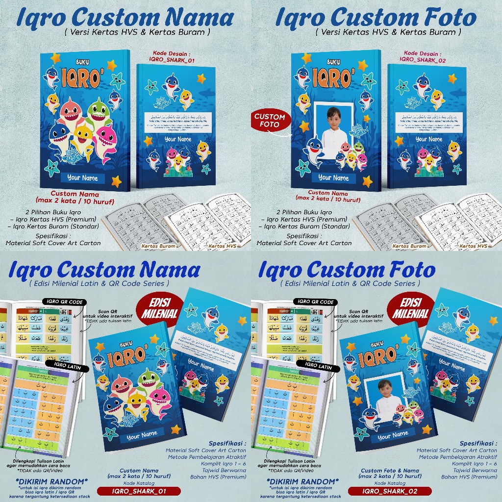 IQRO CUSTOM IQRO 1-6 LENGKAP / BUKU IQRO GAMBAR BABY SHARK