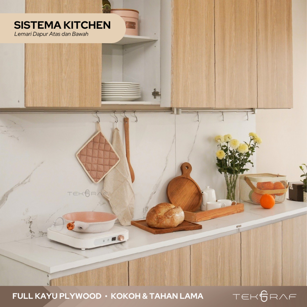 Tekgraf Sistema Kitchen - Kabinet Atas Bawah FULL KAYU Lemari Dapur Minimalis Lemari Sayur dengan Ki