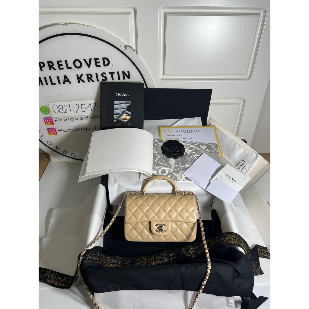 nego preloved top handle flap Bag Lambskin Beige LGHW