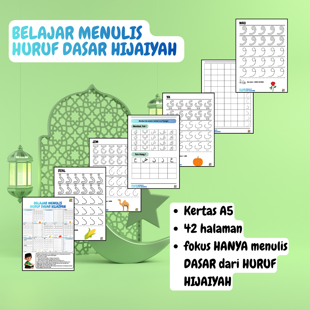 Worksheet Belajar Menulis Huruf Dasar Hijaiyah untuk anak pra sekolah umur 3, 4, 5 tahun | 345Kids