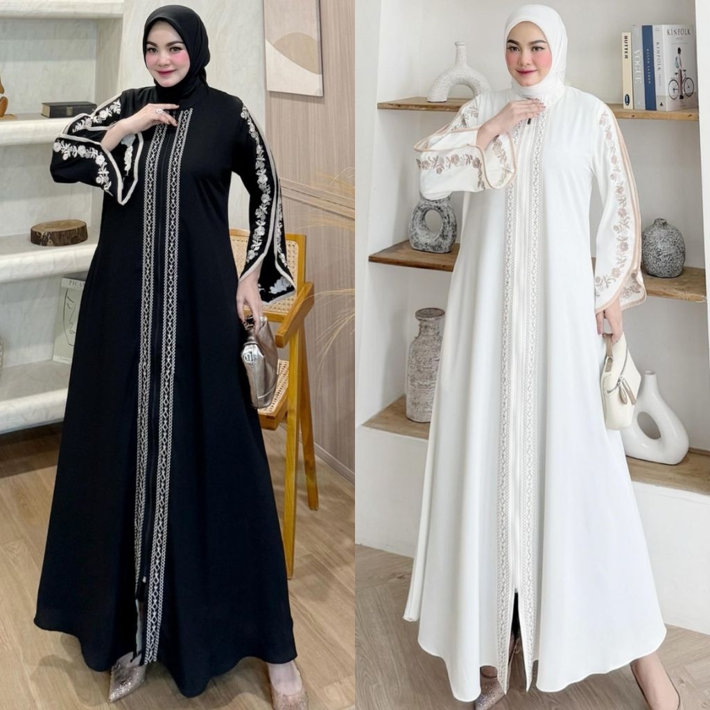 Mahira Amara Maryam White Abaya Hitam Putih Series Dress Gamis Jumbo by Sinesa