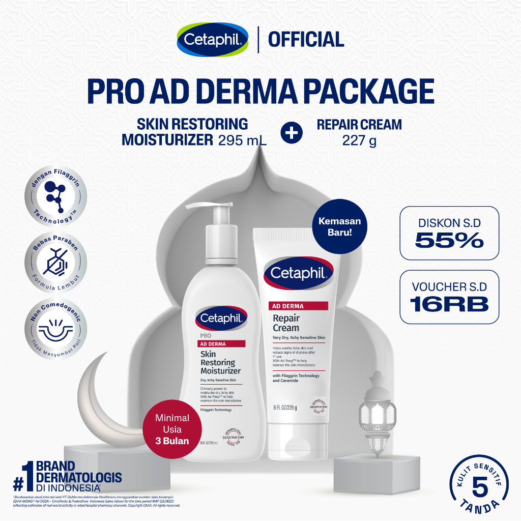 Cetaphil Pro AD Derma Repair Cream 227g + Restoring Moisturizer 295ml