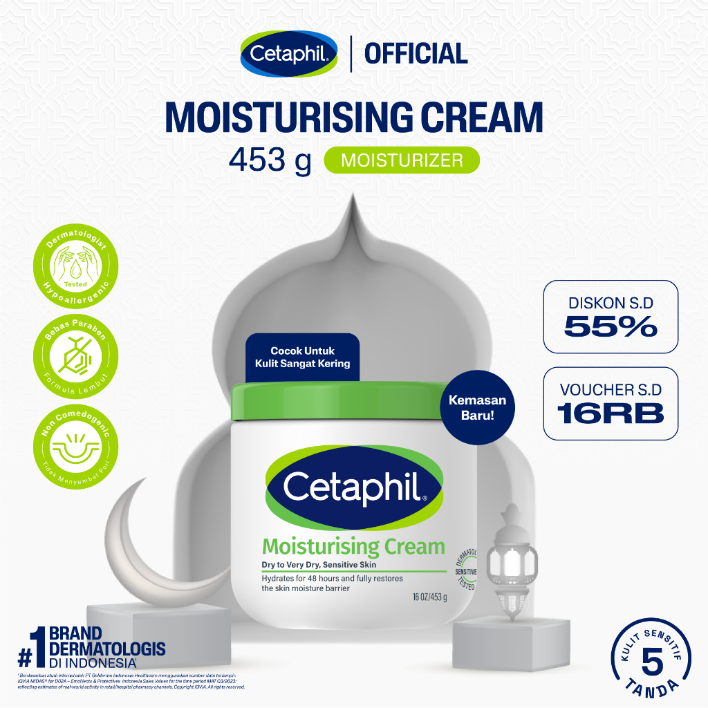 Cetaphil Moisturizing Cream 453g dengan Sunflower Oil, Vitamin E dan Almond Oil Pelembap Wajah & Kul