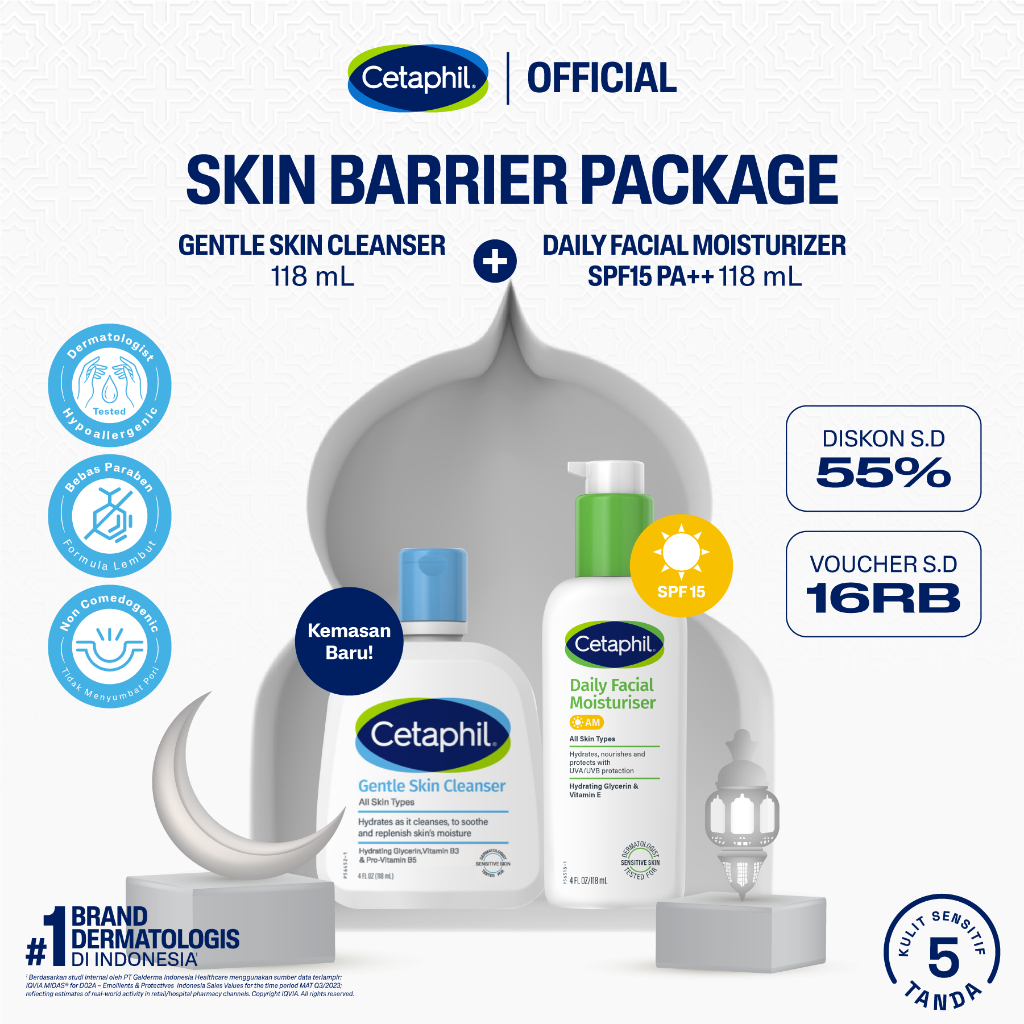 Cetaphil Gentle Skin Cleanser 118ml + Daily Facial Moisturizer SPF 15/PA ++ 118ml