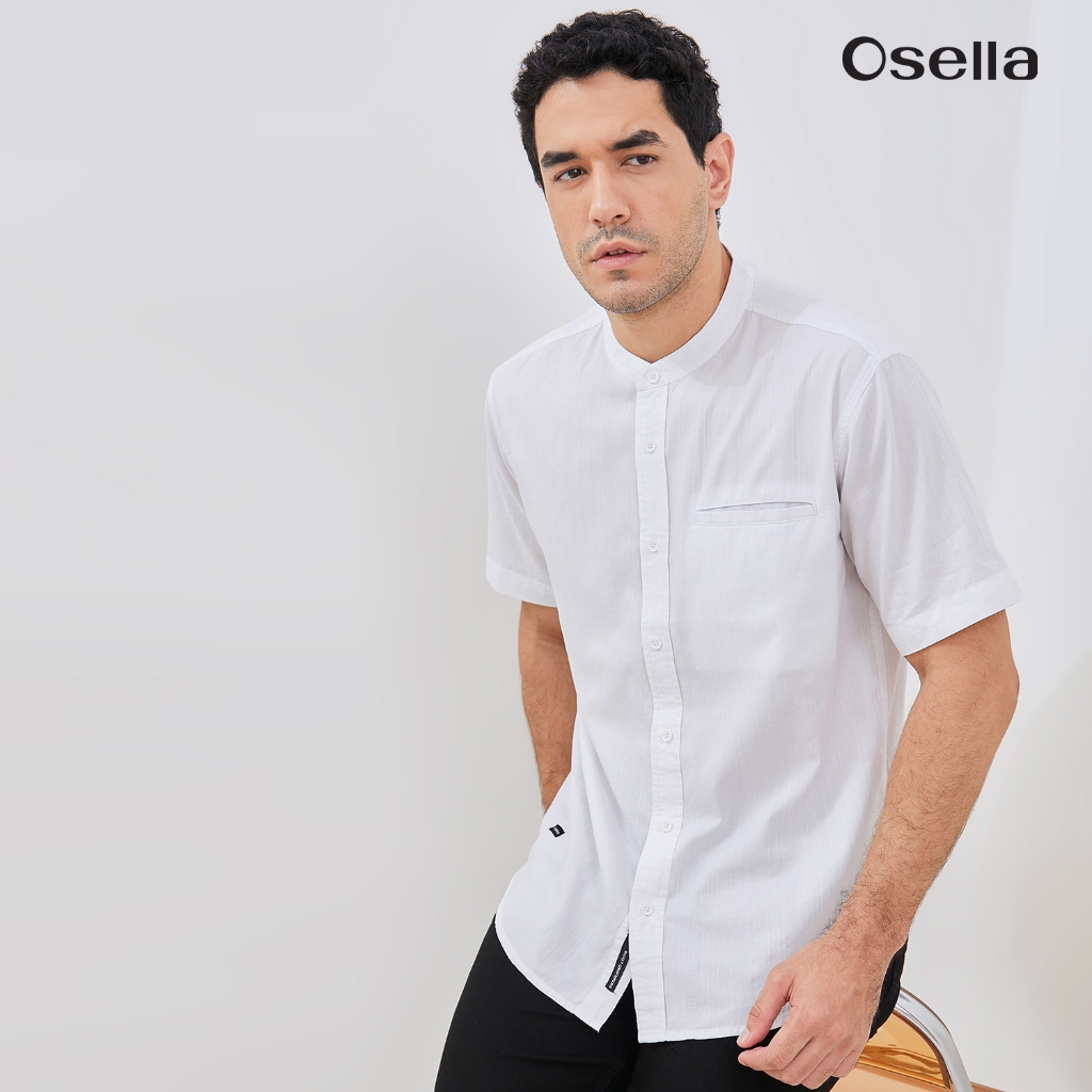 Osella Azra Dobby Textured Short Sleeve Shirt With Stand Collar 203W6602 | Kemeja Koko Lengan Pendek