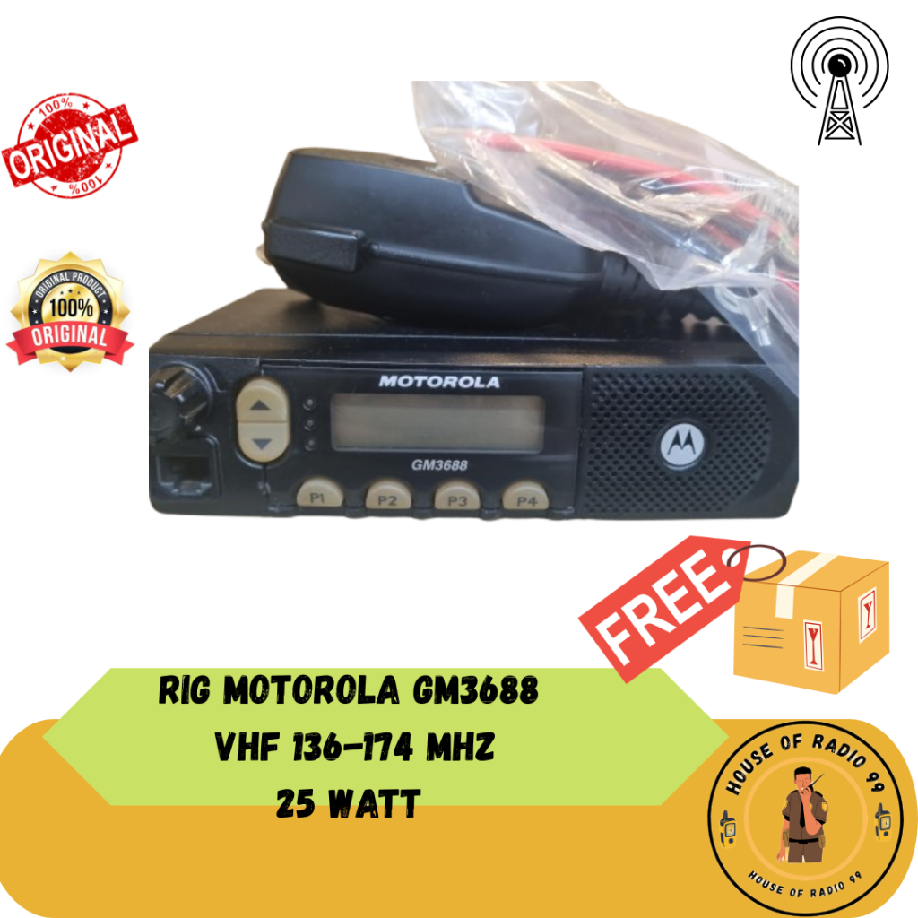 RADIO RIG MOTOROLA GM3688 VHF 136 174 Mhz SECOND ORIGINAL LENGKAP MIC KABEL DC MOTOROLA GM 3688 VHF