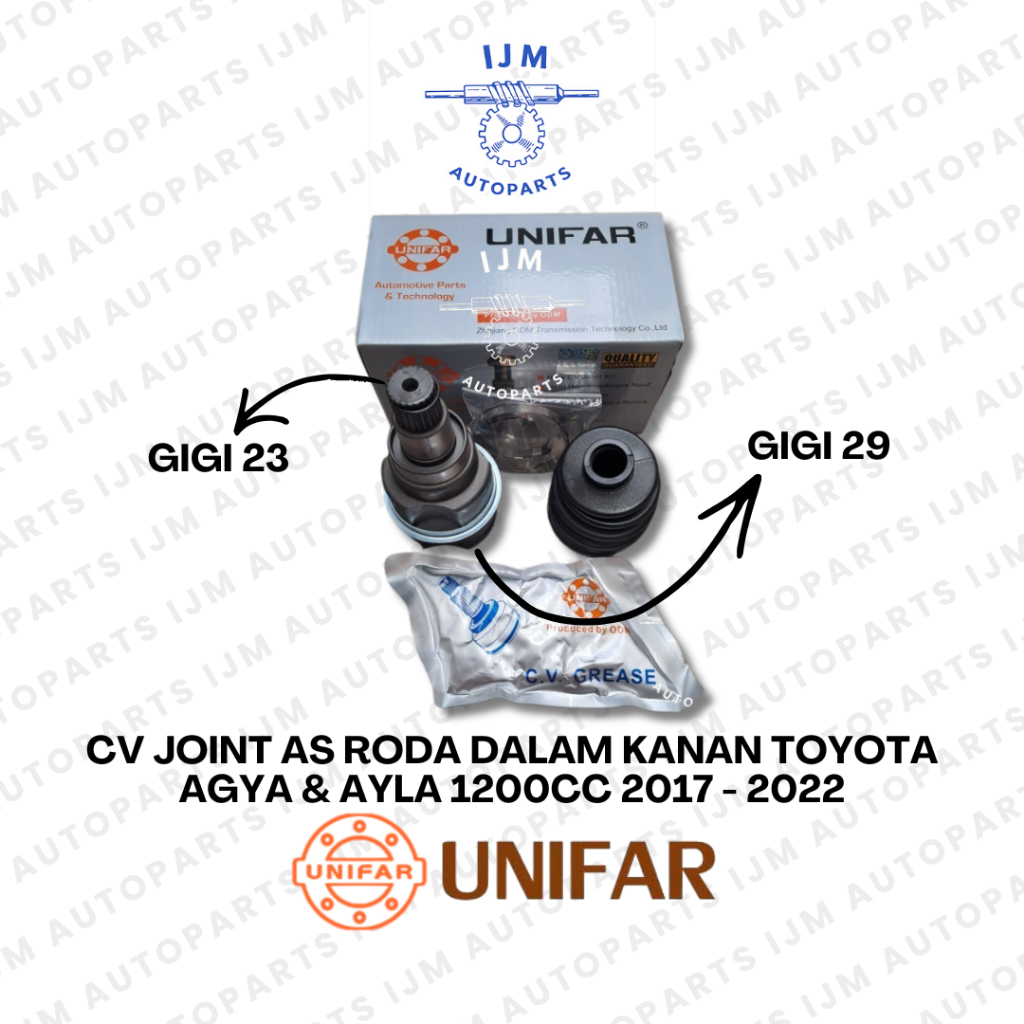 CV Joint As Roda Dalam Kanan Toyota Agya & Ayla 1200cc 2017 - 2022 Unifar