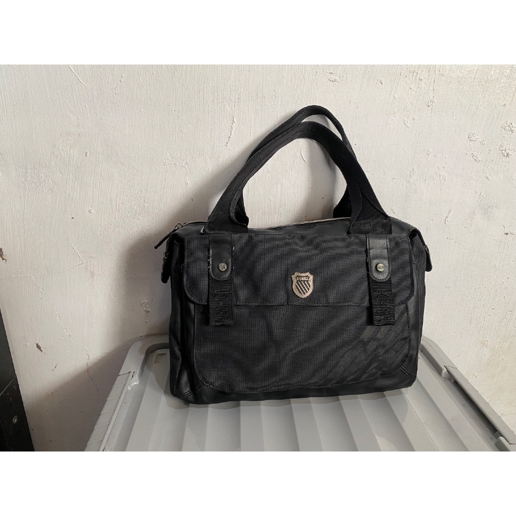 tas hand bag pria wanita brand K Swiss kswiss canvas mix leather hitam