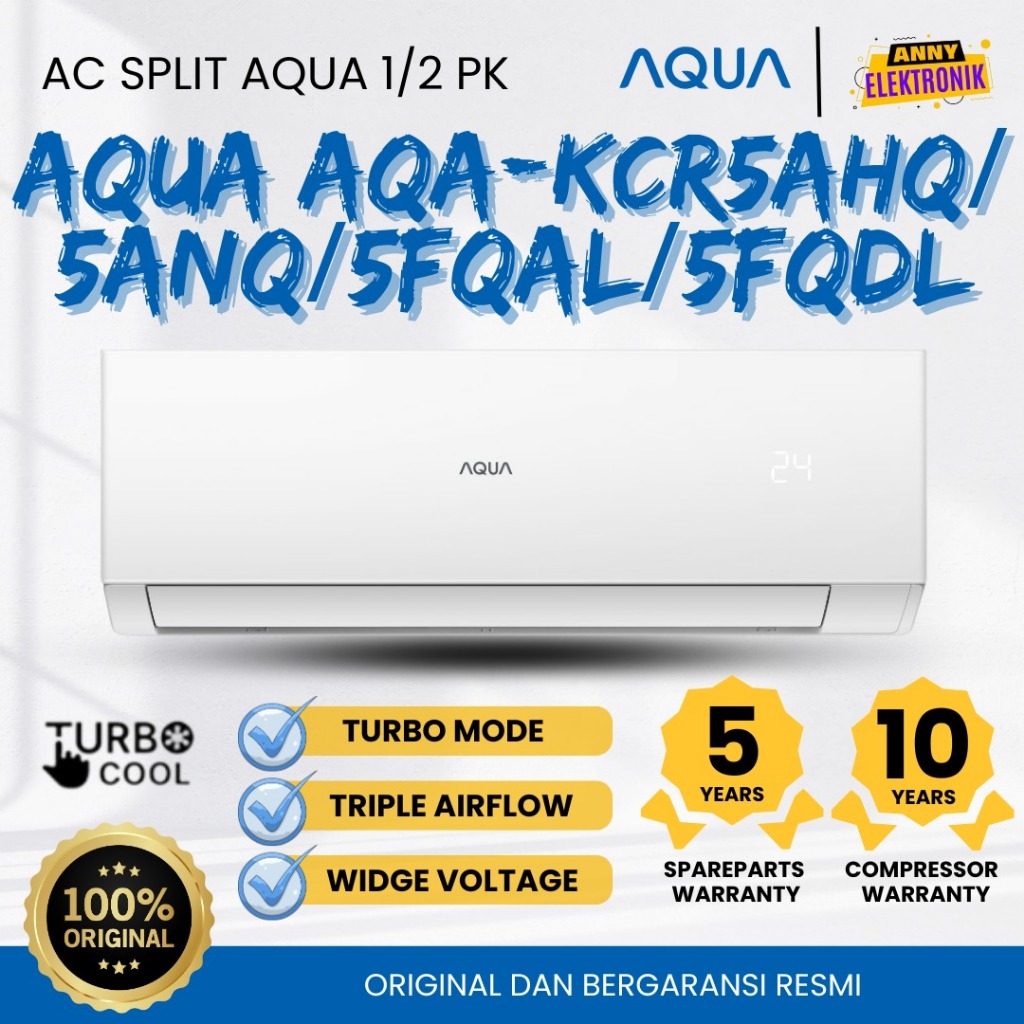 AC AQUA Japan 1/2 PK Aqa-kcr5ahq aqa kcr5ahq 5ahq Split Standard 0,5PK (UNIT ONLY) tanpa pasang dan 