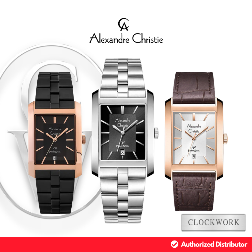 Jam Tangan Pria Alexandre Christie Primo Steel AC 1019 MD Rantai / Kulit Classic Minimalis Vintage