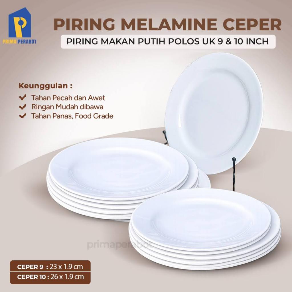 Piring Melamin 9 & 10 inch Putih Polos Piring Makan Ceper Piring Saji Restoran Catering
