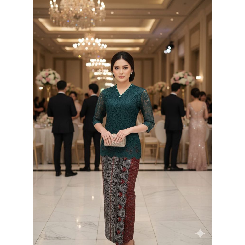 Blus kebaya brokat model leher Vigin tangan lurus premium terbaru,atasan wanita model kekinian, keba