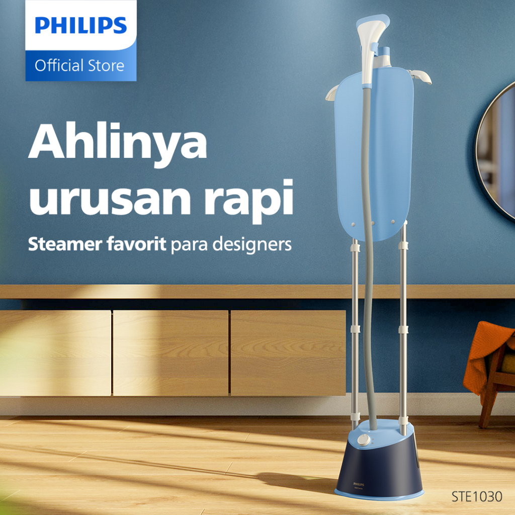 New Philips Stand Steamer 1000 Series STE1030/20 - Blue - Setrika Uap Tanki Besar Favorit Designers 