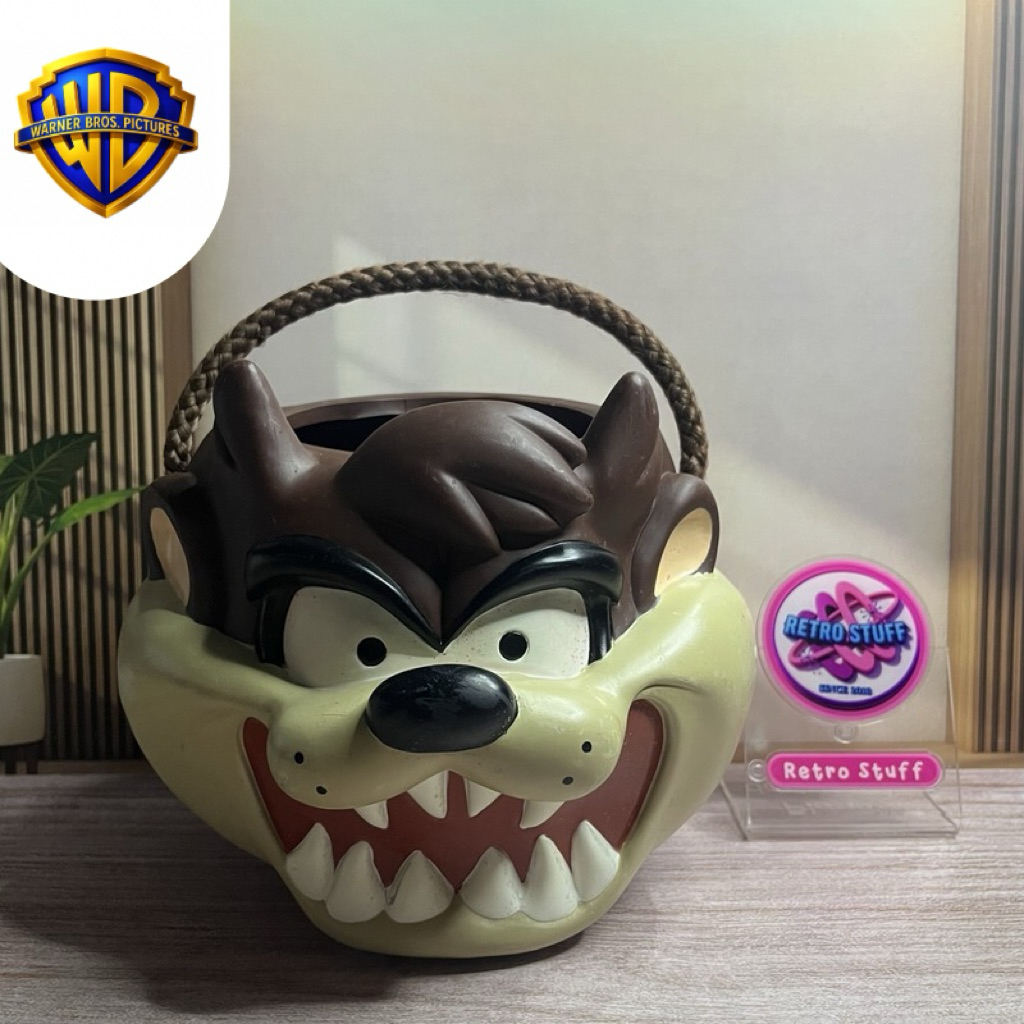 Figure Bucket Vintage Tazmania Devil 1997 Warner Bros Looney Tunes 3D Pail With Rope Handle Minus