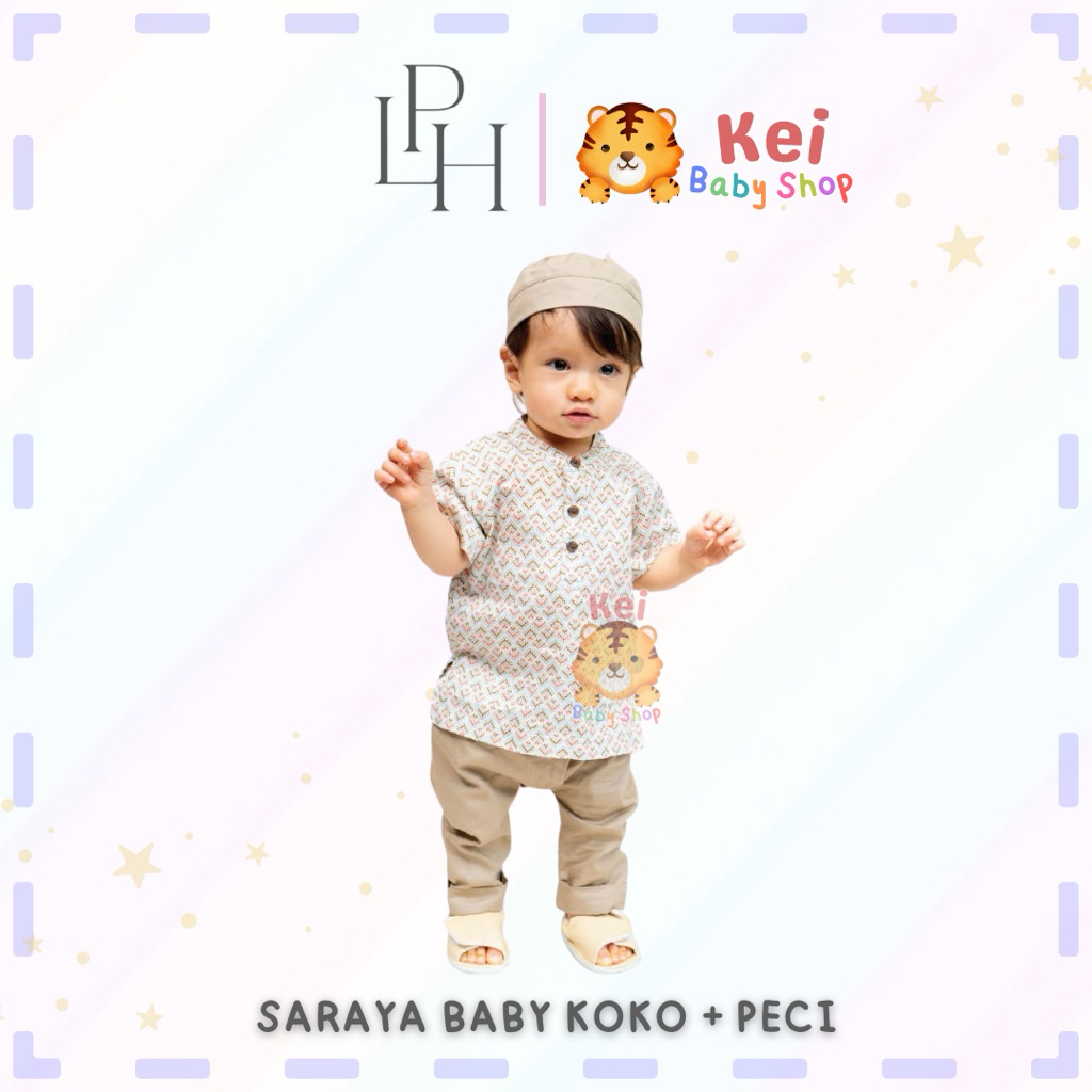 Little Palmerhaus Saraya Baby Koko Set + Peci 0-6m 6-12m / Pakaian Muslim Bayi Anak Laki Laki / Baju