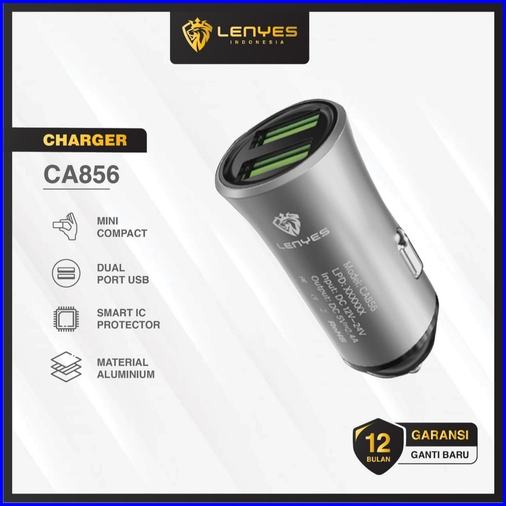 TC Charger Mobil Lenyes CA-856 / CA-863 2.4A 2 USB Car Charger HP adaptor Mobil casan handphone CA85
