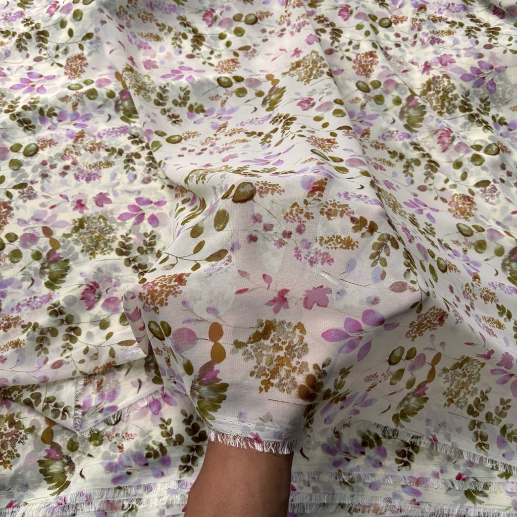 Kain Ceruty Babydoll Motif Bunga Blue Grey - Bahan Gamis & Hijab Meteran - Ceruti Premium Lembut & S