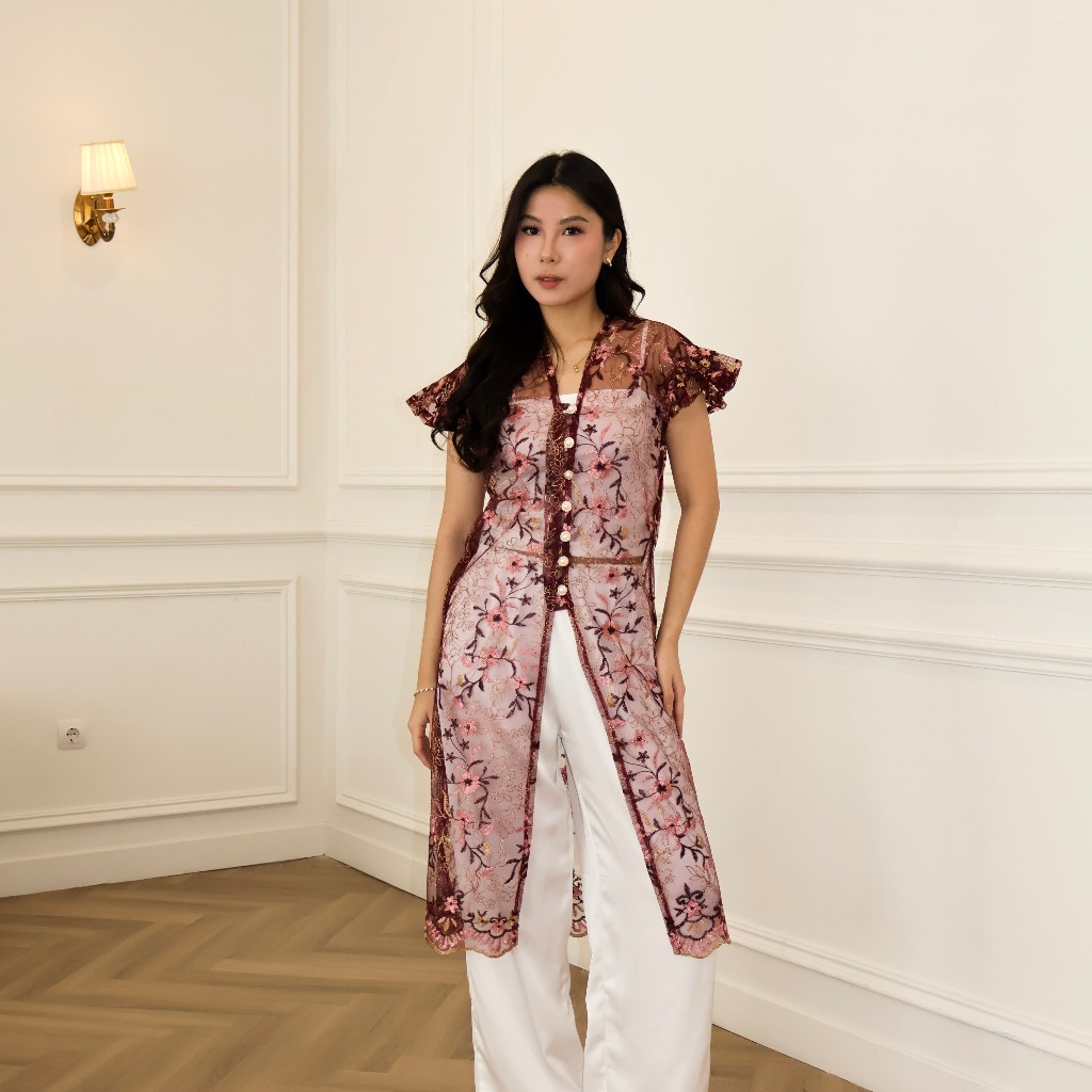 Naya Outer Brukat Wanita Panjang / Lace Embroidery Outer Vest Kebaya - Eleonor